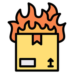 Fire cardboard box filled line color icon