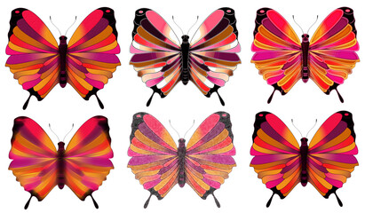 beautiful multicolored butterflies on a white background, illustrations