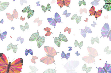Fototapeta na wymiar beautiful multicolored butterflies on a white background, illustrations