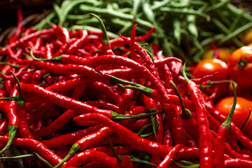 stack of red chili on the table