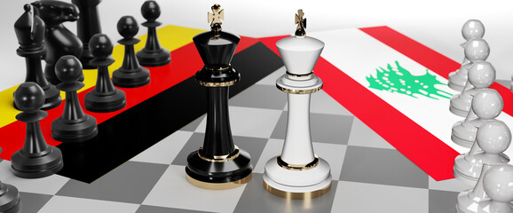 Germany and Lebanon - talks, debate, dialog or a confrontation between those two countries shown as two chess kings with flags that symbolize art of meetings and negotiations, 3d illustration
