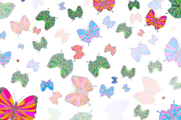 beautiful multicolored butterflies on a white background, illustrations