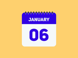 January 06 text calendar reminder. 6nd January daily calendar icon template