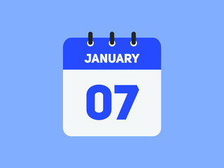 January 07 text calendar reminder. 7nd January daily calendar icon template
