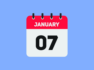 January 07 text calendar reminder. 7nd January daily calendar icon template
