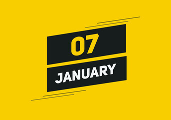 January 07 text calendar reminder. 7nd January daily calendar icon template
