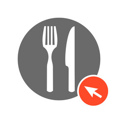Essen online bestellen - Besteck Icon und Mauspfeil grau rot