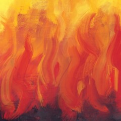 正方形の油彩抽象アート背景バナー）炎や火のイメージ　黄色とオレンジと赤　ラフな筆跡　エネルギッシュ　絵の具