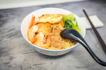 Process of Cooking Chicken and Seafood Ramen