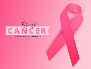 Breast cancer awareness month text with  pink ribbon on pink background for Breast Cancer Awareness Month concept.