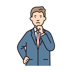 人物_男性_スーツ_上半身_顎に手を当てる_悩む