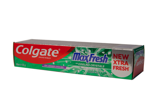 Colgate Max Fresh Mint Toothpaste Package Isolated on White Background