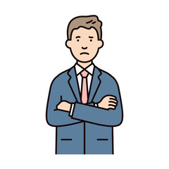 人物_男性_スーツ_上半身_腕を組む_悩む