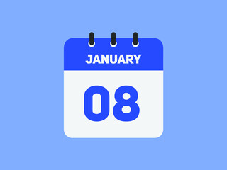 January 08 text calendar reminder. 8thJanuary daily calendar icon template