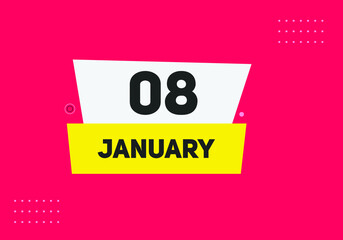 January 08 text calendar reminder. 8thJanuary daily calendar icon template