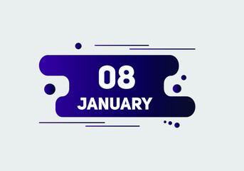 January 08 text calendar reminder. 8thJanuary daily calendar icon template