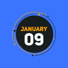 January 09 text calendar reminder. 9th January daily calendar icon template