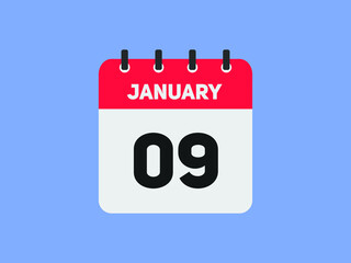 January 09 text calendar reminder. 9th January daily calendar icon template