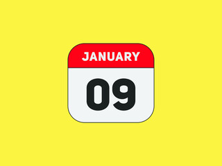 January 09 text calendar reminder. 9th January daily calendar icon template