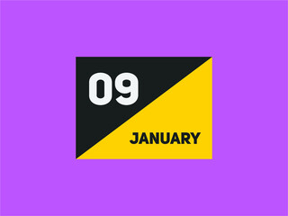 January 09 text calendar reminder. 9th January daily calendar icon template