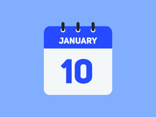 January 10 text calendar reminder. 10th January daily calendar icon template
