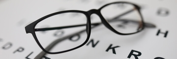 Glasses for sight lie on the table on the alphabet