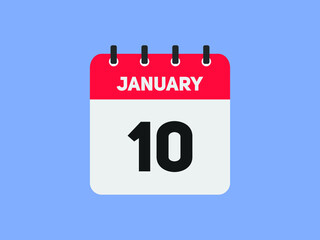 January 10 text calendar reminder. 10th January daily calendar icon template
