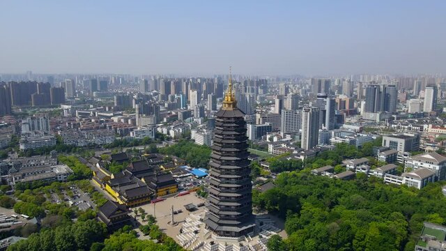 Changzhou Chinese Garden Temple Pagoda Aerial Photography