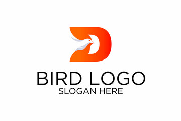 Obraz premium bird design logo and initial letter d. premium vector