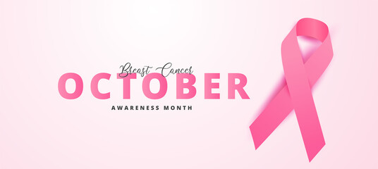 October Breast cancer awareness month poster design with pink support ribbon.