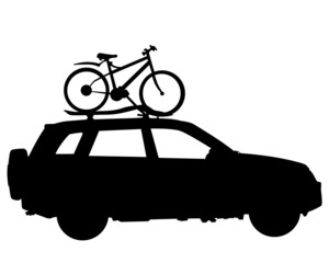 Off-road car with a bike on the roof. Isolated silhouette on white background © Николай Григорьев