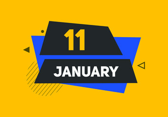 January 11 text calendar reminder. 11th January daily calendar icon template
