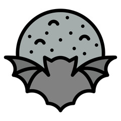 Midnight with bat and moon filled line color icon