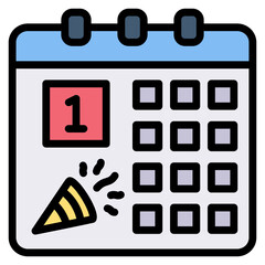 New Year Day calendar filled line color icon