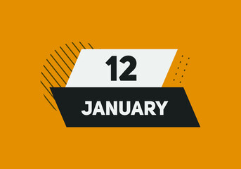 January 12 text calendar reminder. 12th January daily calendar icon template
