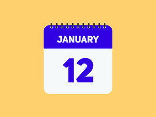 January 12 text calendar reminder. 12th January daily calendar icon template
