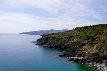 mediterranean coast in south sea beach Port vendres in Languedoc-Roussillon France