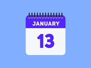 January 13 text calendar reminder. 13th January daily calendar icon template