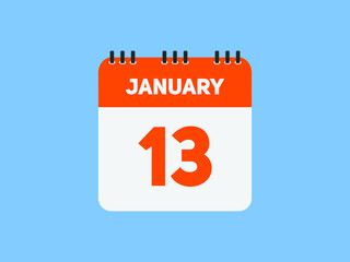 January 13 text calendar reminder. 13th January daily calendar icon template