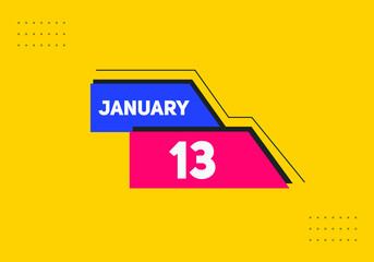 January 13 text calendar reminder. 13th January daily calendar icon template
