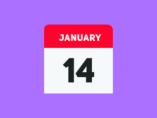 January 14 text calendar reminder. 14th January daily calendar icon template
