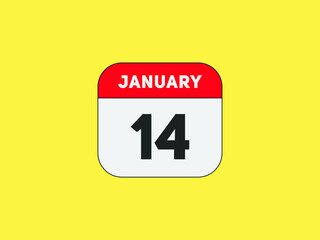 January 14 text calendar reminder. 14th January daily calendar icon template
