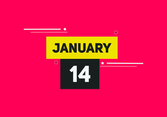 January 14 text calendar reminder. 14th January daily calendar icon template
