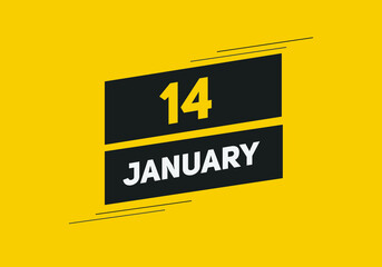 January 14 text calendar reminder. 14th January daily calendar icon template