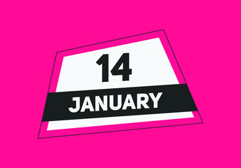 January 14 text calendar reminder. 14th January daily calendar icon template
