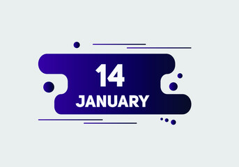 January 14 text calendar reminder. 14th January daily calendar icon template