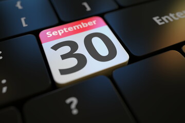 September 30 date on a keyboard key, conceptual 3d rendering