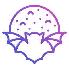 Midnight with bat and moon line gradient icon