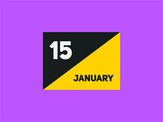January 15 text calendar reminder. 15th January daily calendar icon template