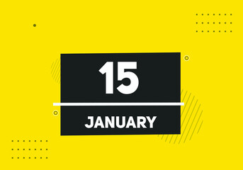 January 15 text calendar reminder. 15th January daily calendar icon template